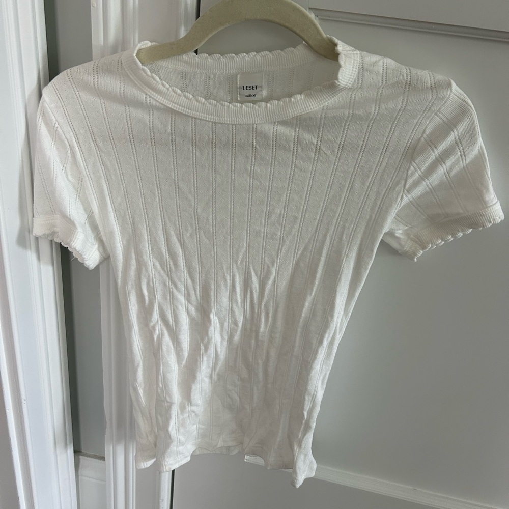Leset XS white pointelle top
